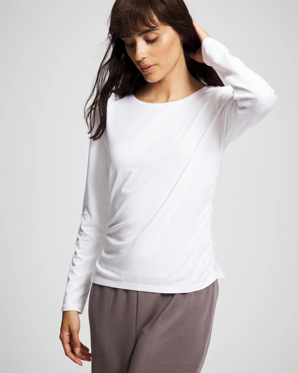 Ruched Long Sleeve Pajama Tee - OPTIC WHITE | Soma Online
