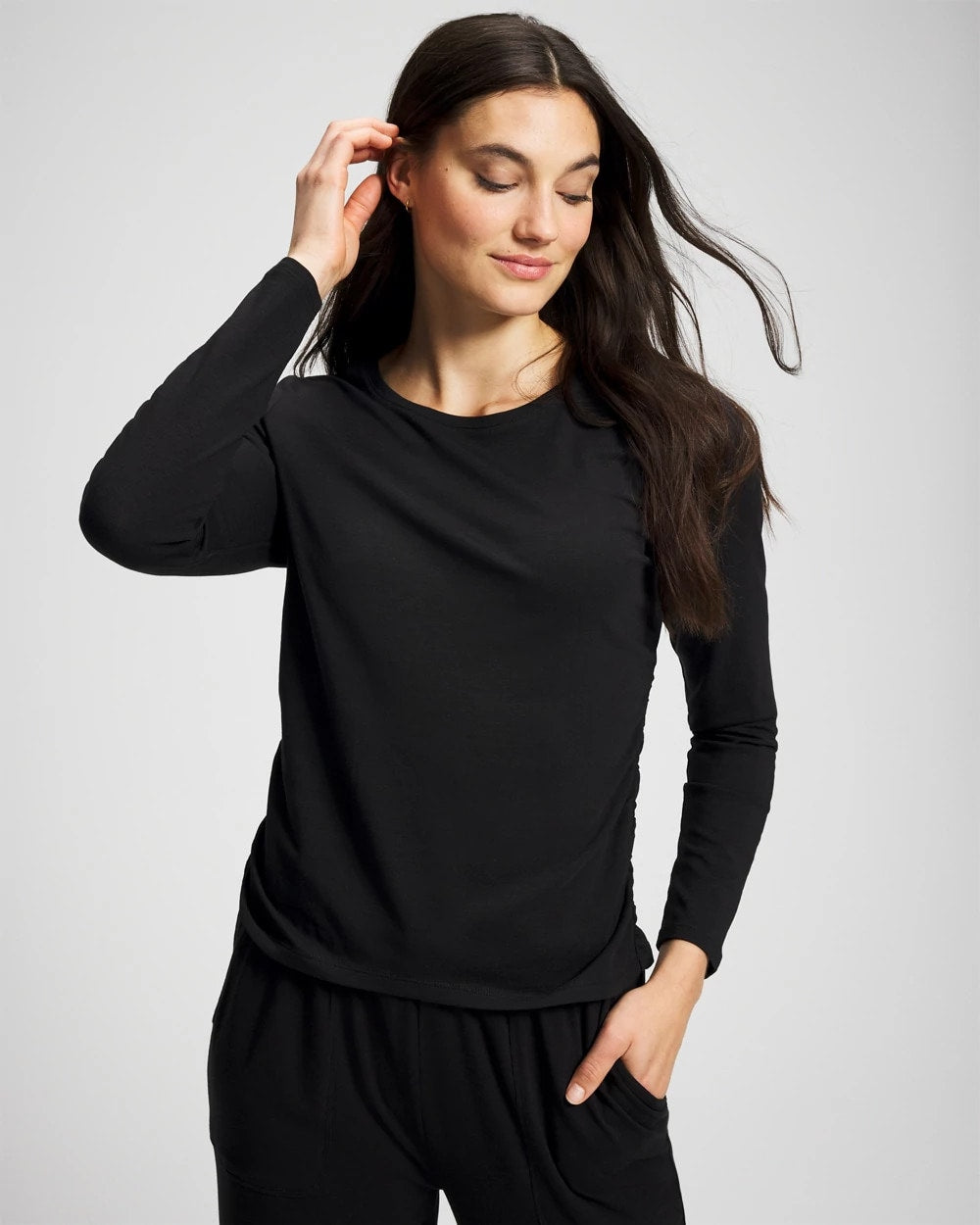 Ruched Long Sleeve Pajama Tee - BLACK | Soma outlet