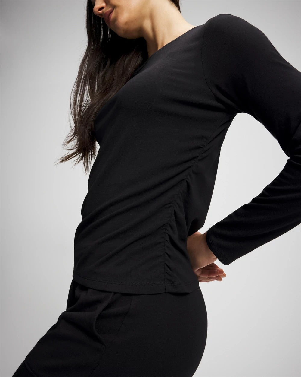 Ruched Long Sleeve Pajama Tee - BLACK | Soma outlet