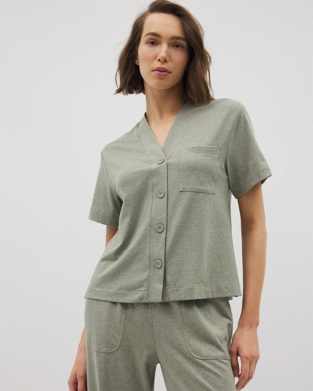 Button-Front Pajama Tee - HEATHER HIGHLANDS | Soma near me