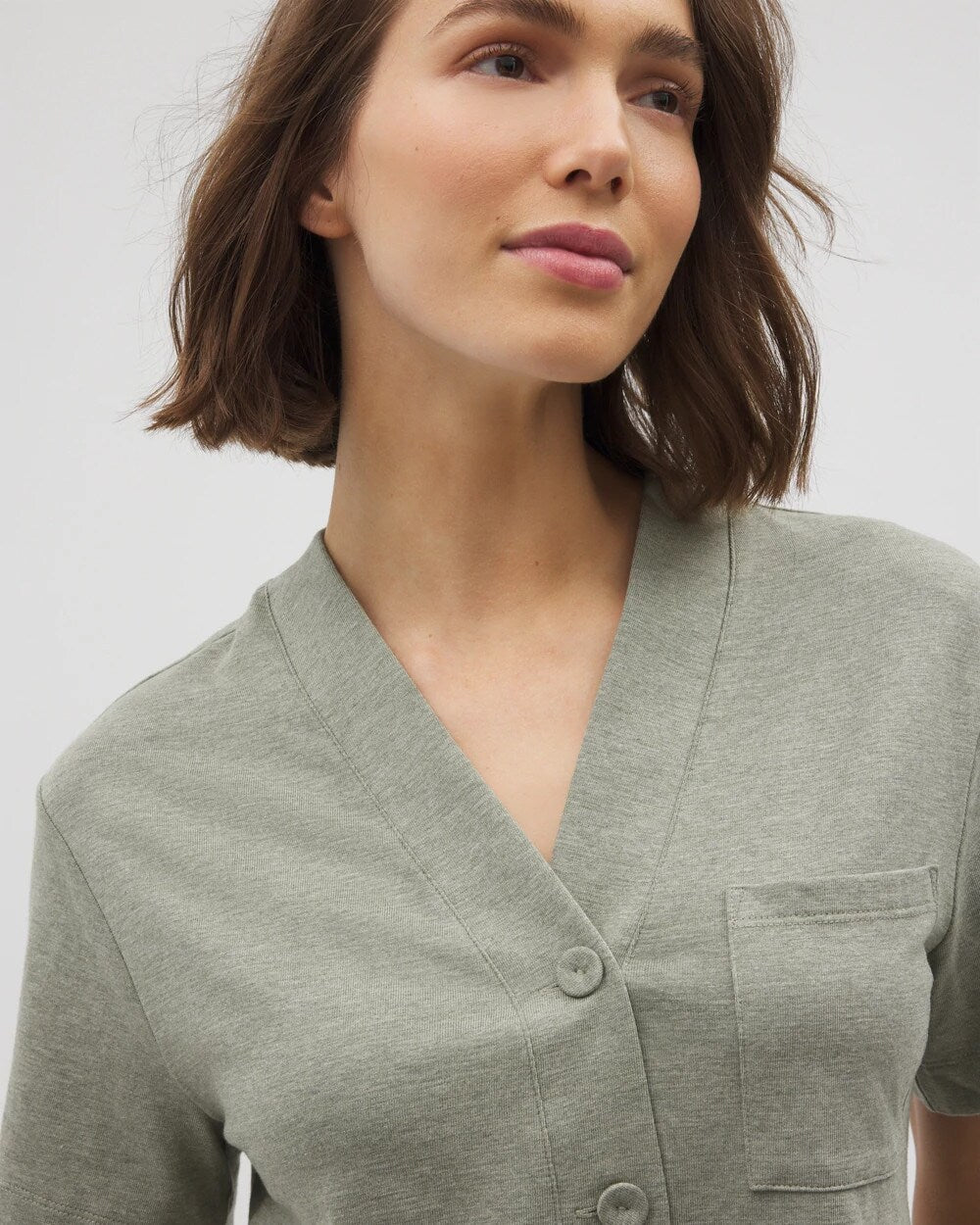 Button-Front Pajama Tee - HEATHER HIGHLANDS | Soma near me