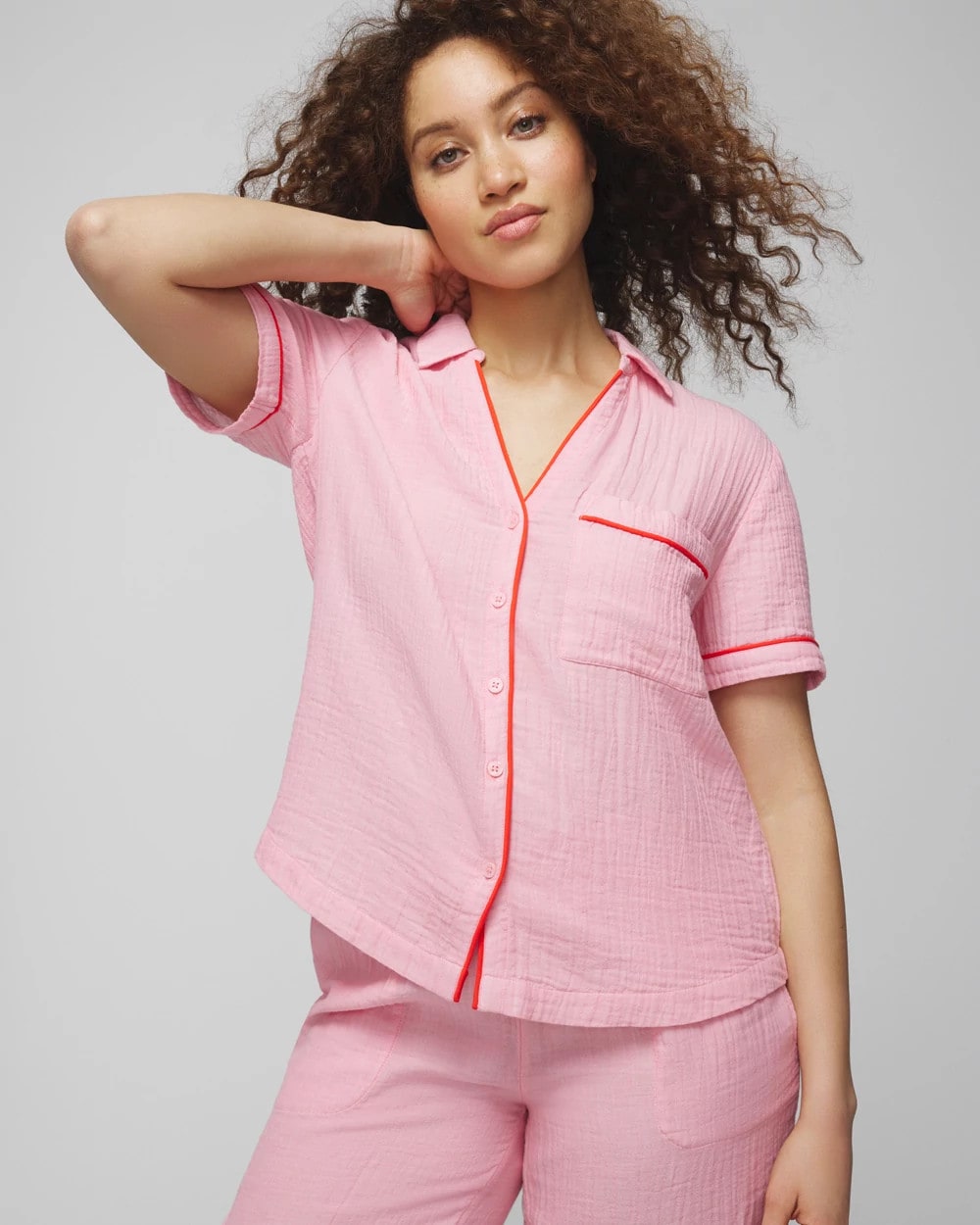 Short-Sleeve Notch Collar Pajama Top - CROSSDYE MAKE ME BLUSH | Soma on sale