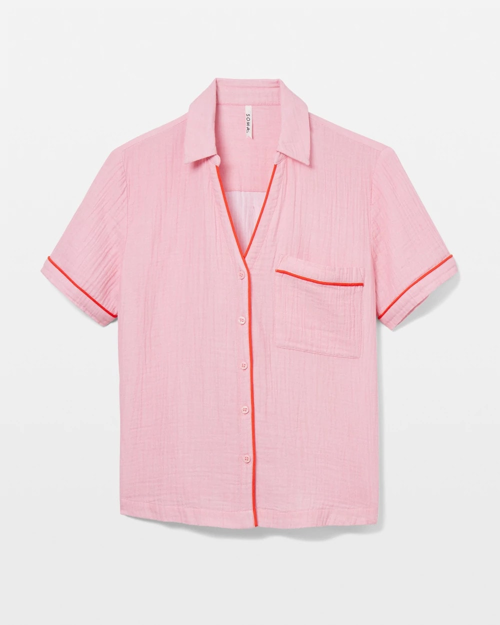 Short-Sleeve Notch Collar Pajama Top - CROSSDYE MAKE ME BLUSH | Soma on sale