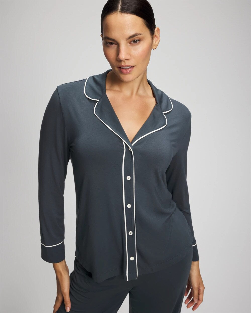 Long-Sleeve Notch Collar Pajama Top - PETROL | Soma near me