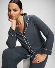 Long-Sleeve Notch Collar Pajama Top - PETROL | Soma near me