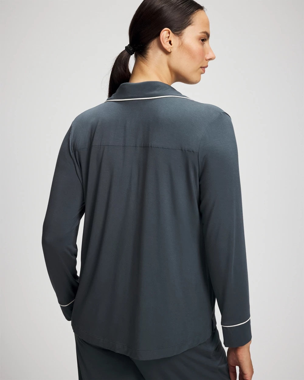 Long-Sleeve Notch Collar Pajama Top - PETROL | Soma near me