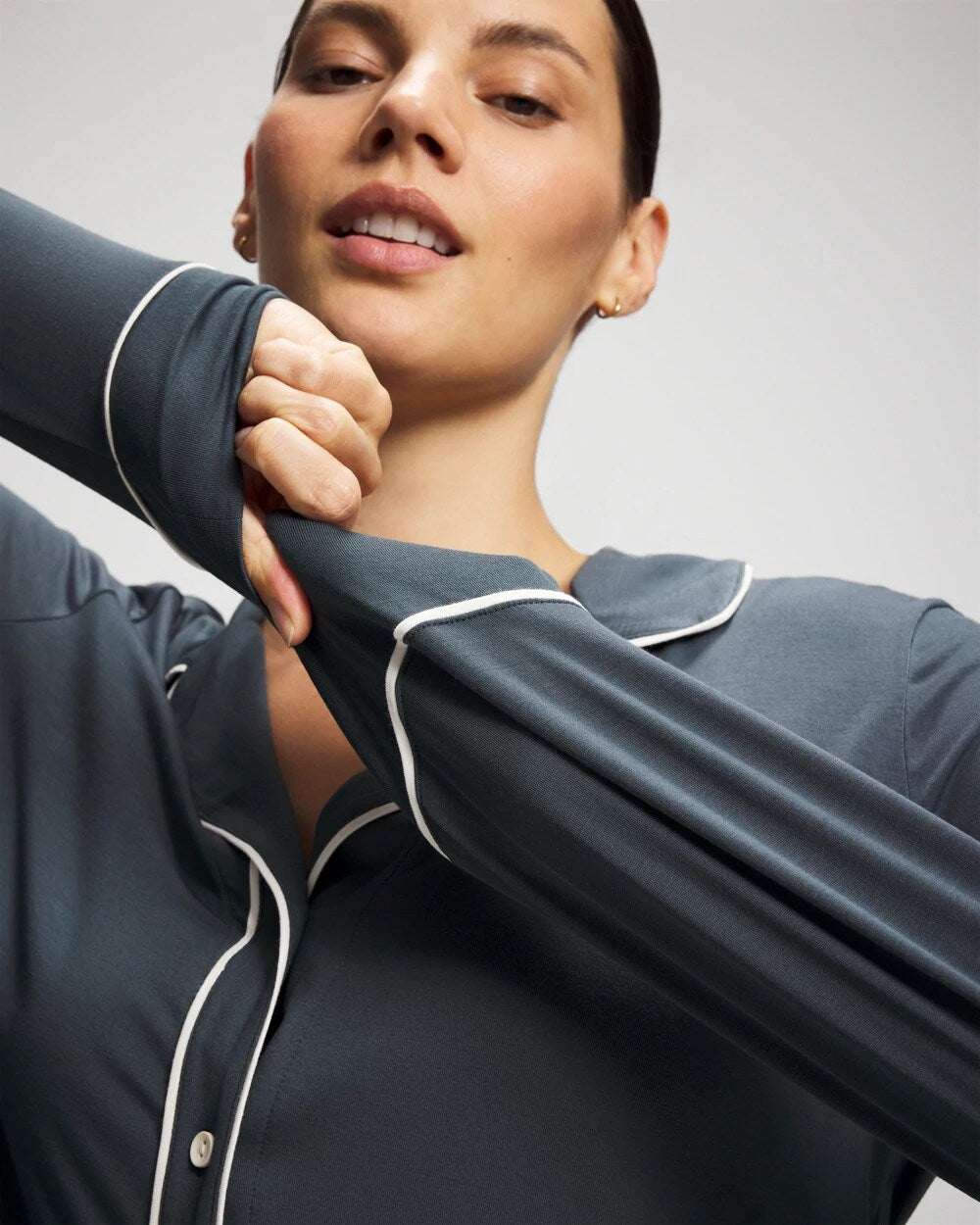 Long-Sleeve Notch Collar Pajama Top - PETROL | Soma near me