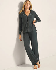 Long-Sleeve Notch Collar Pajama Top - DARK EVERGLADE | Soma on sale
