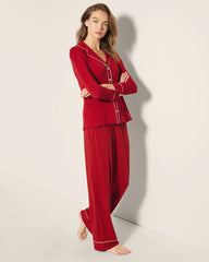 Long-Sleeve Notch Collar Pajama Top - PAINT THE TOWN RED | Soma sale