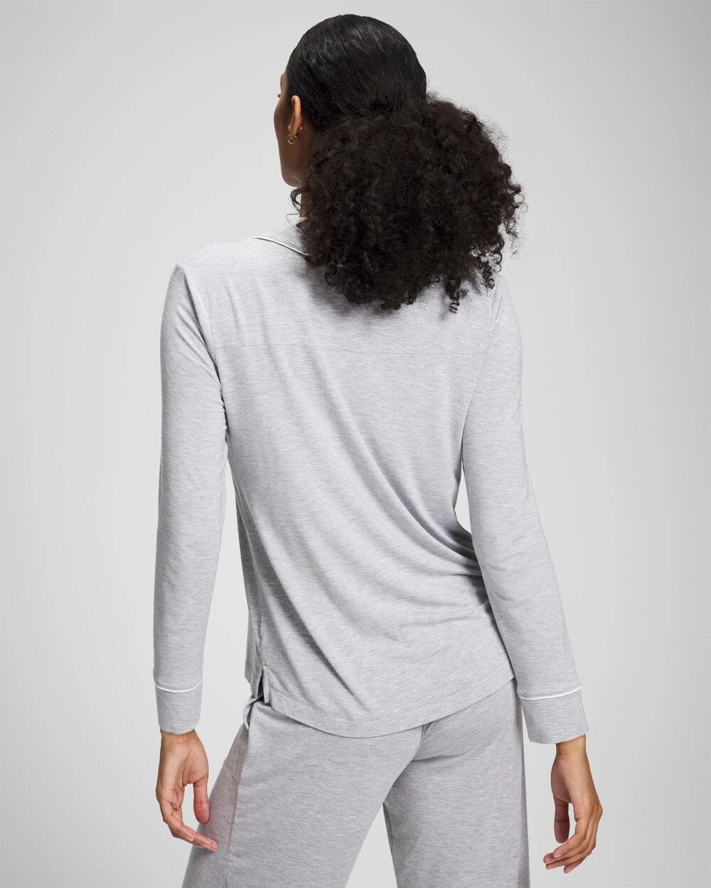 Long-Sleeve Notch Collar Pajama Top - HEATHER OPAL GRAY | Soma discount