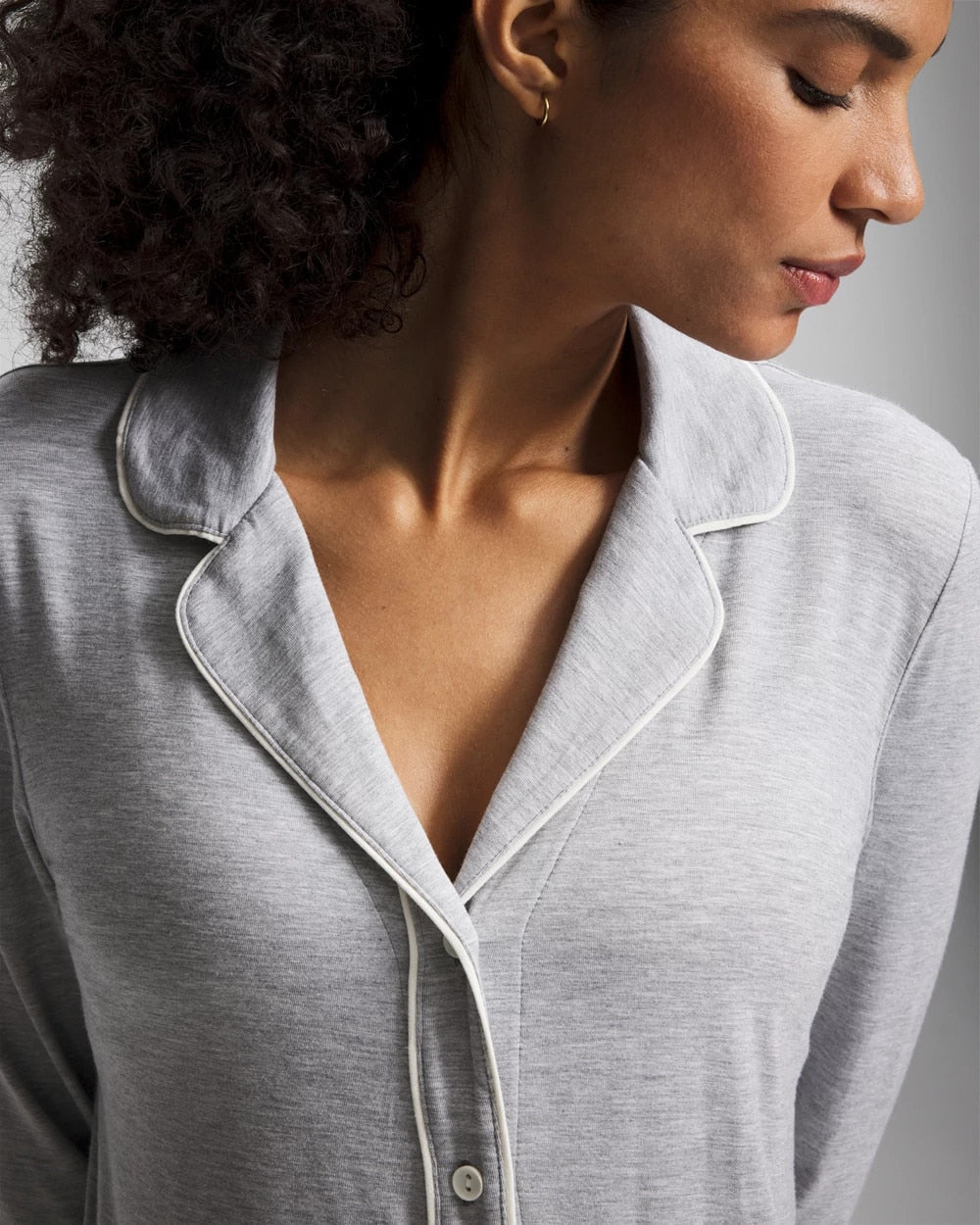 Long-Sleeve Notch Collar Pajama Top - HEATHER OPAL GRAY | Soma discount