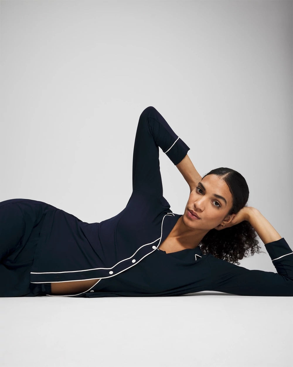Long-Sleeve Notch Collar Pajama Top - NIGHTFALL NAVY | Soma Online