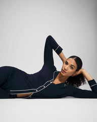 Long-Sleeve Notch Collar Pajama Top - NIGHTFALL NAVY | Soma Online