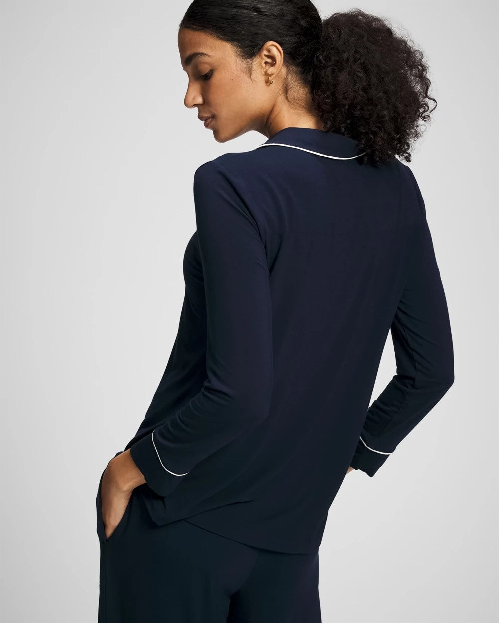 Long-Sleeve Notch Collar Pajama Top - NIGHTFALL NAVY | Soma Online