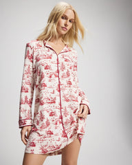 Piped Long-Sleeve Sleepshirt - ENCHANTED TOILE CHAMPAGNE | Soma sale