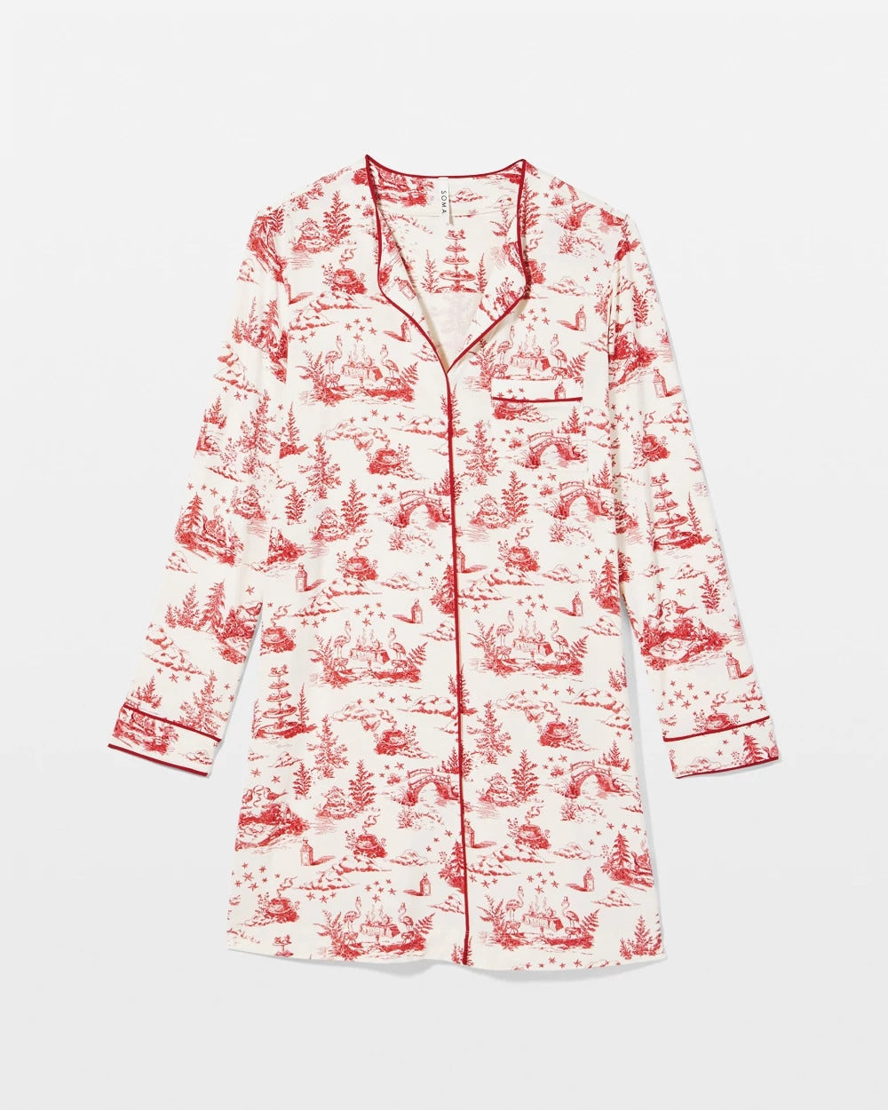 Piped Long-Sleeve Sleepshirt - ENCHANTED TOILE CHAMPAGNE | Soma sale
