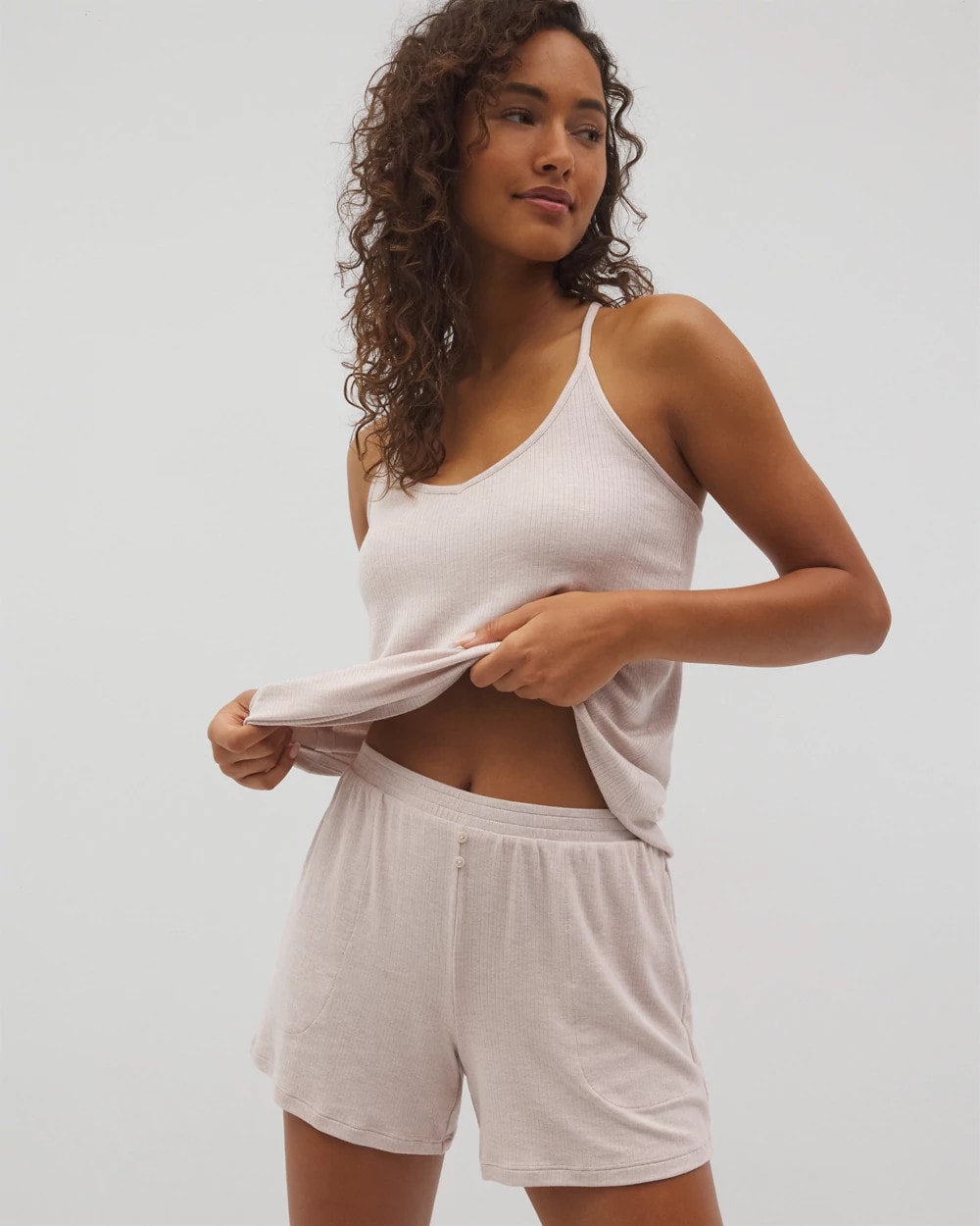 Lightweight Rib Knit Pajama Shorts - HEATHER BARELY THERE | Soma sale