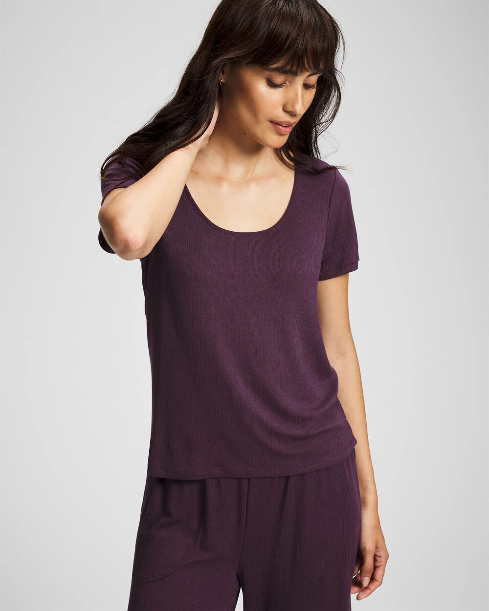 Lightweight Rib Knit Short Sleeve Pajama Tee - PLUM PERFECT | Soma discount