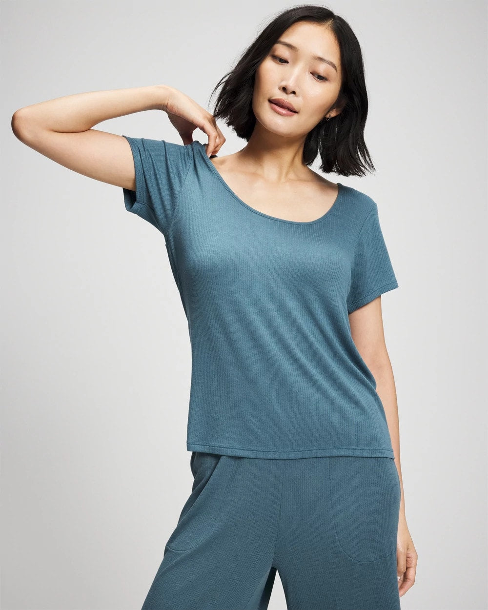 Lightweight Rib Knit Short Sleeve Pajama Tee - TAPESTRY | Soma Online
