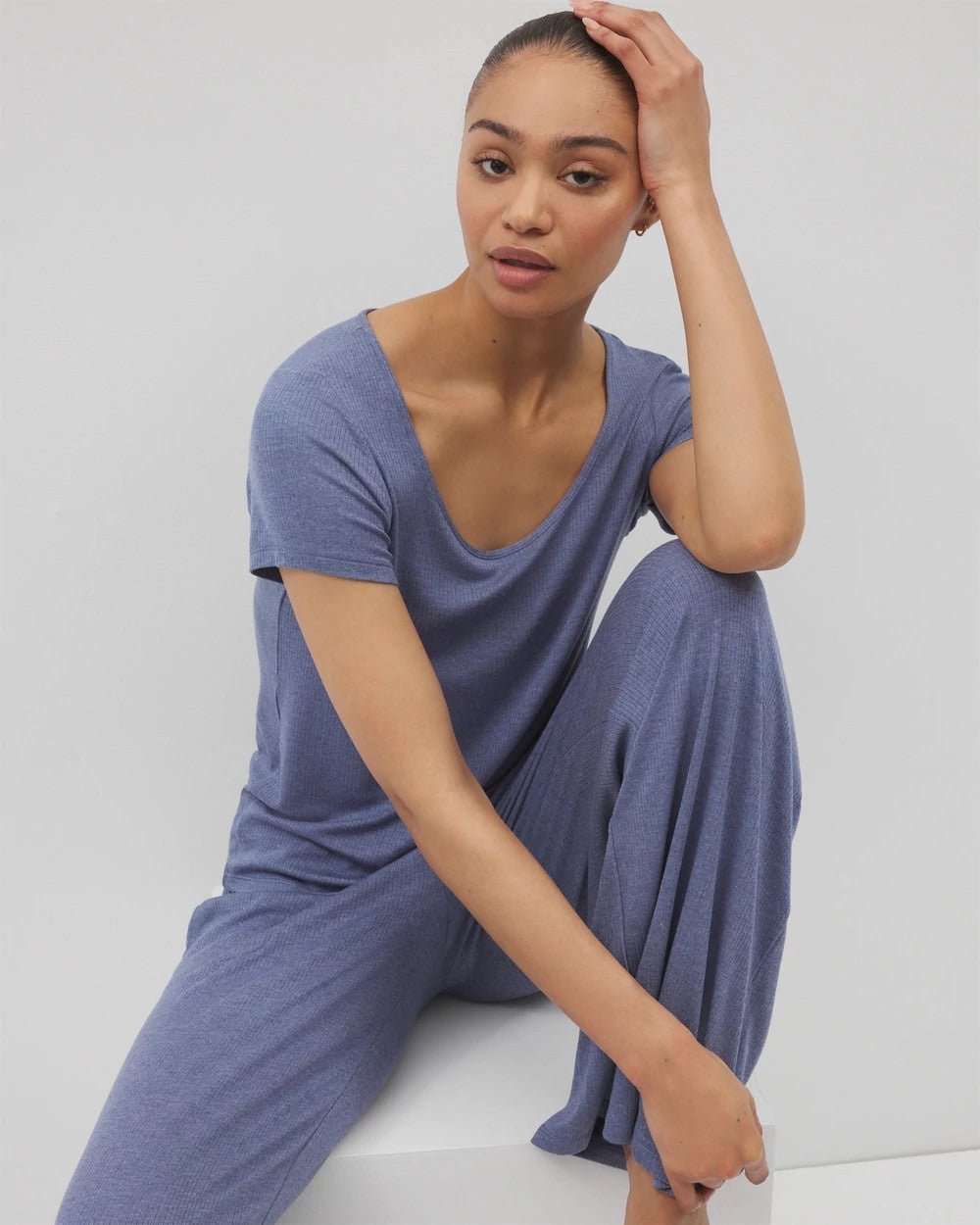 Lightweight Rib Knit Short Sleeve Pajama Tee - HEATHER DUSK | Soma outlet
