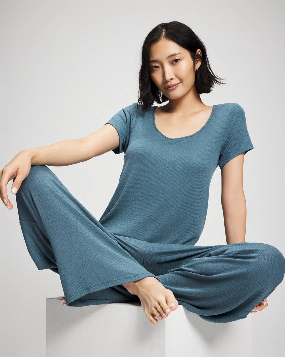Lightweight Rib Knit Wide Leg Pajama Pants - TAPESTRY | Soma sale