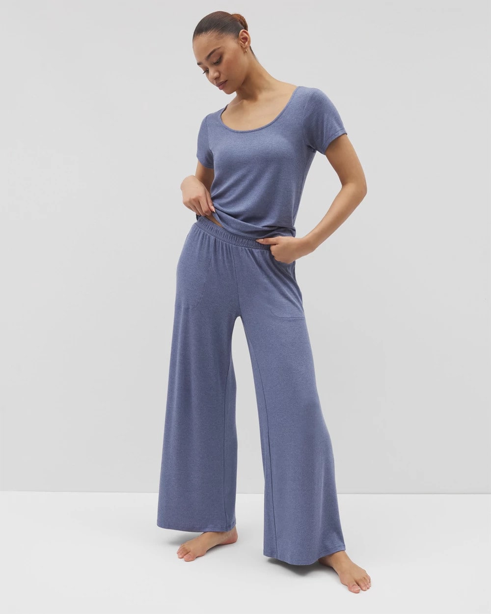 Lightweight Rib Knit Wide Leg Pajama Pants - HEATHER DUSK | Soma discount
