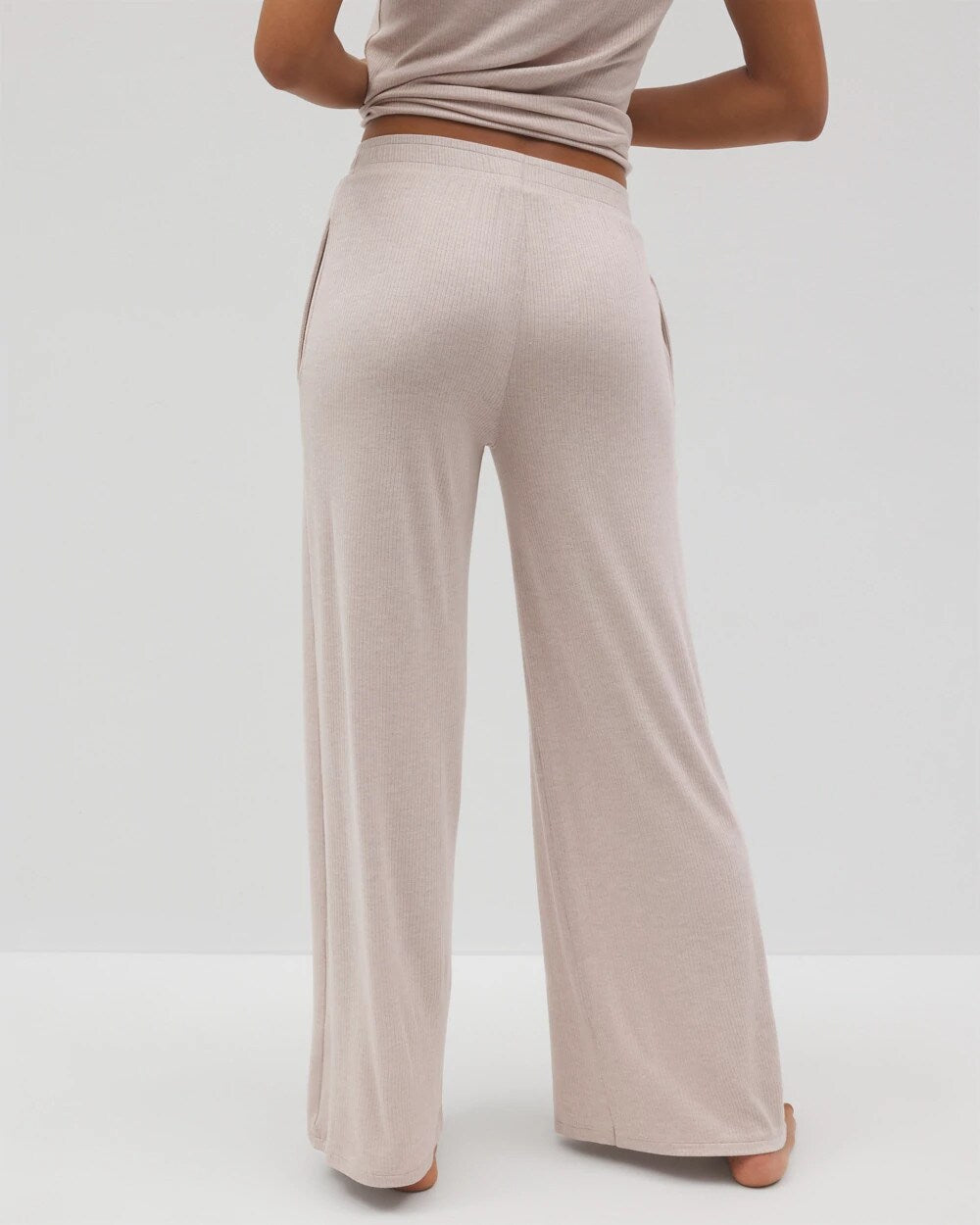 Lightweight Rib Knit Wide Leg Pajama Pants - HEATHER BARELY THERE | Soma Online