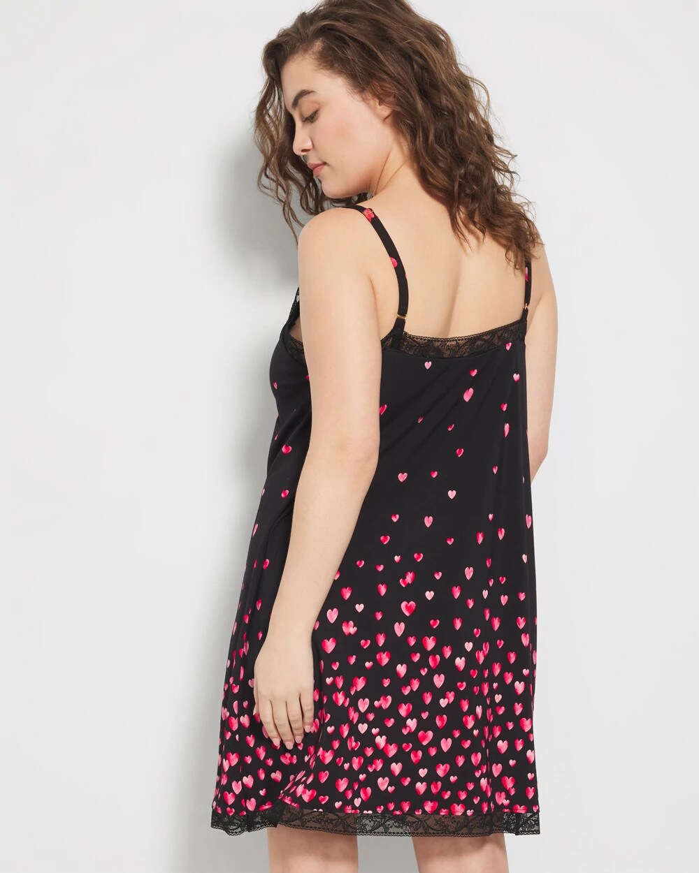 Lace Trim Chemise - FLOATING HEARTS BDR BLK R | Soma near me