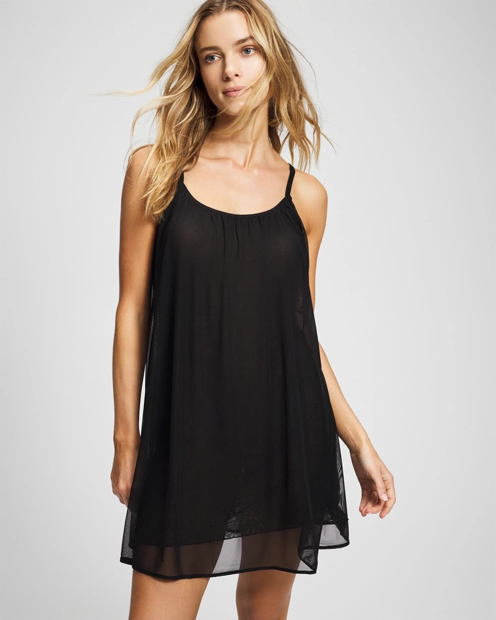 Mesh Ruched Chemise - BLACK | Soma outlet