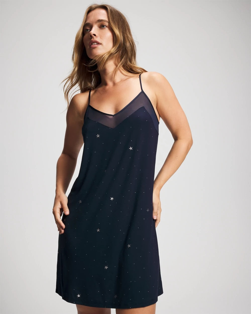 Mesh Trim Chemise - SILVER DEW DROP/NAVY | Soma near me