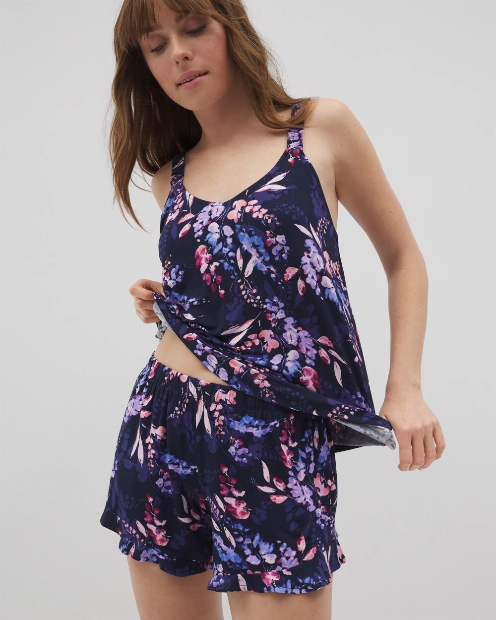 Ruffle Pajama Shorts - BLOOM BRIGHTLY NAVY | Soma discount