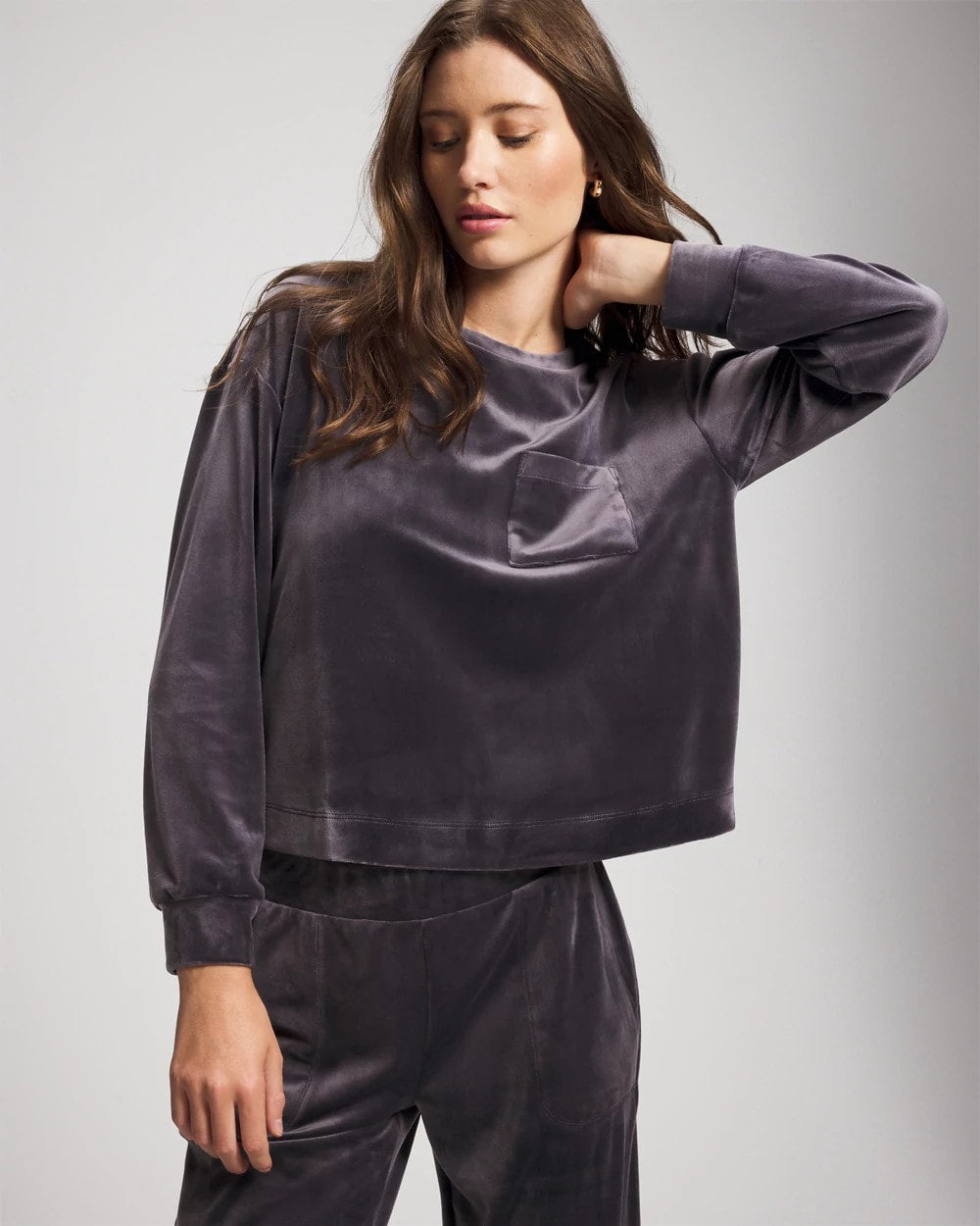 Velour Crewneck Sweatshirt - GRAY INK | Soma sale