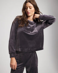 Velour Crewneck Sweatshirt - GRAY INK | Soma sale