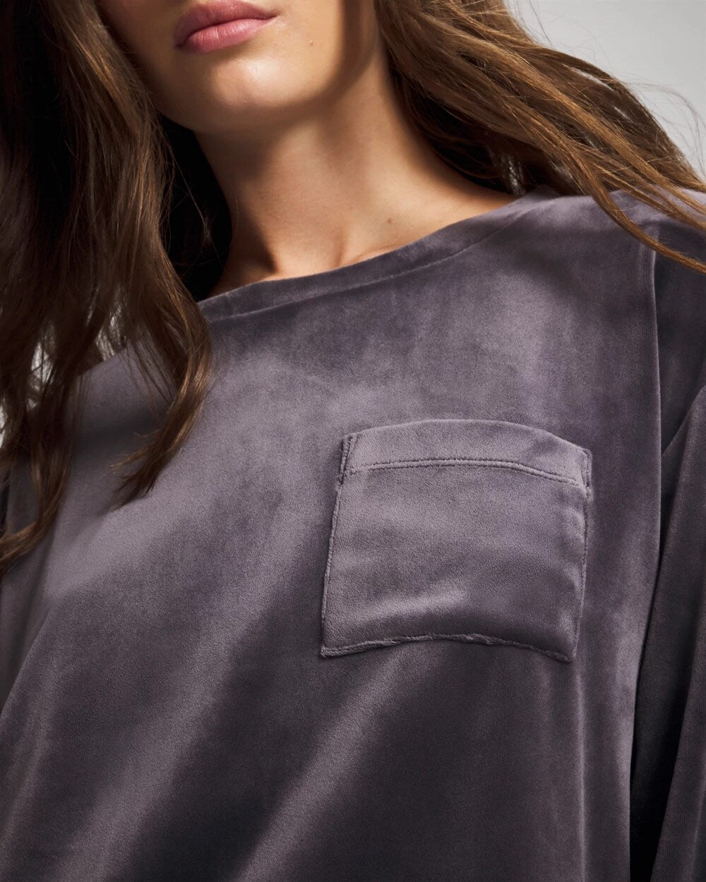 Velour Crewneck Sweatshirt - GRAY INK | Soma sale