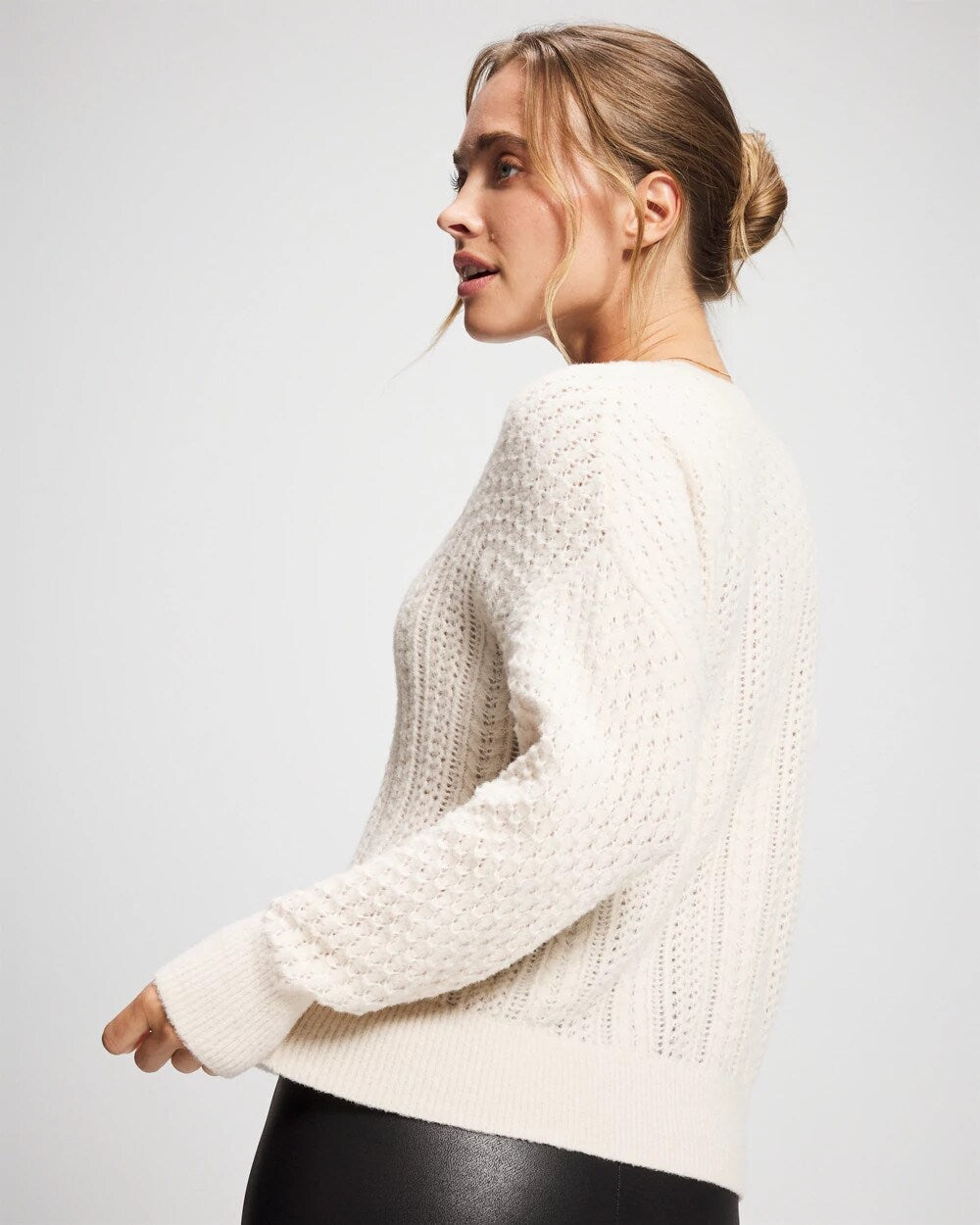 Mix Stitch Crew Neck Sweater - PARCHMENT | Soma on sale