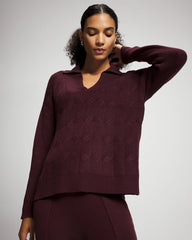 Premier Knit Cable Knit Collared Sweater - MERLOT | Soma sale