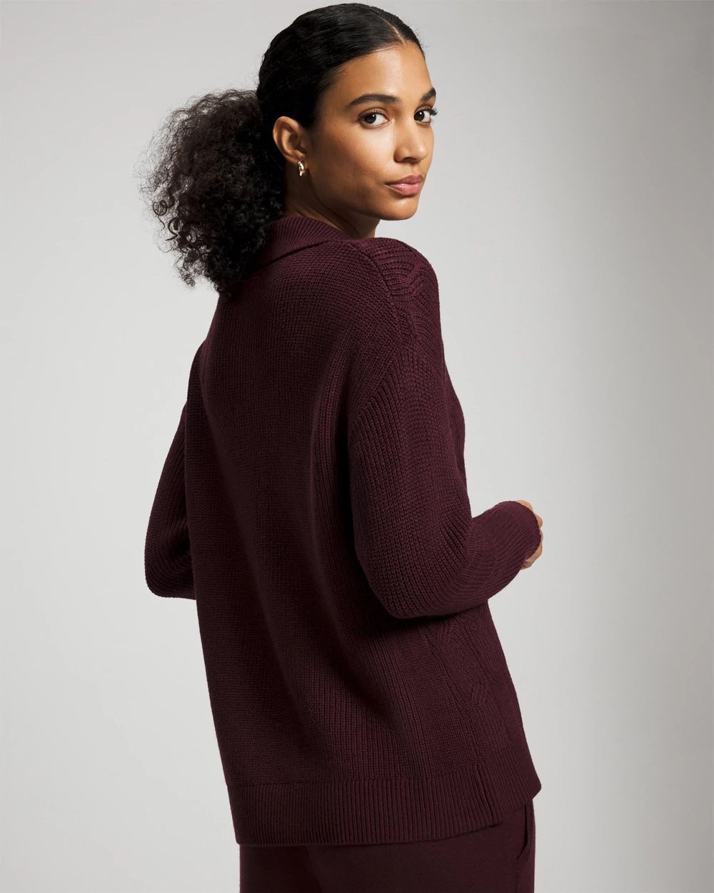 Premier Knit Cable Knit Collared Sweater - MERLOT | Soma sale