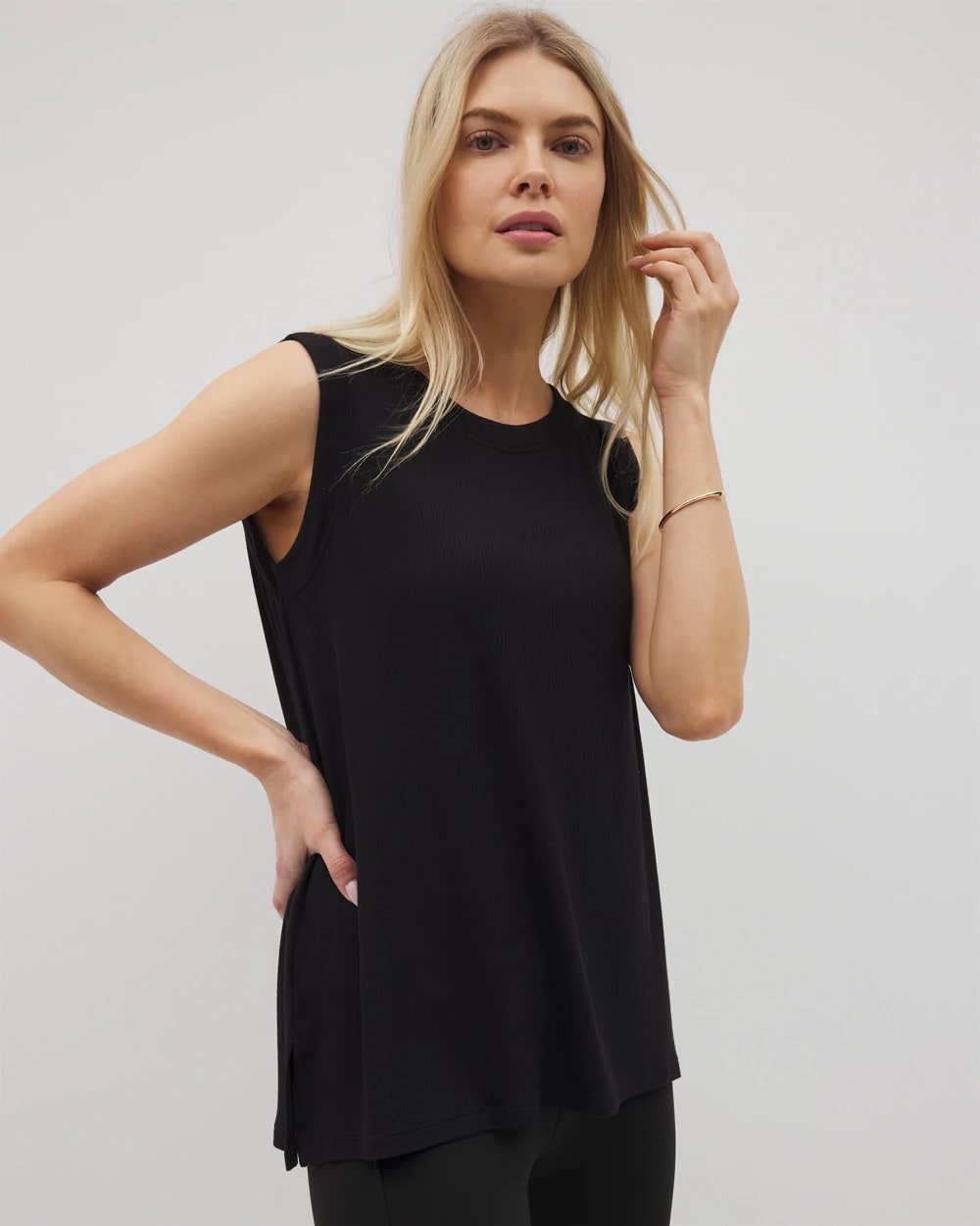 Rib Knit Sleeveless Top - BLACK | Soma discount