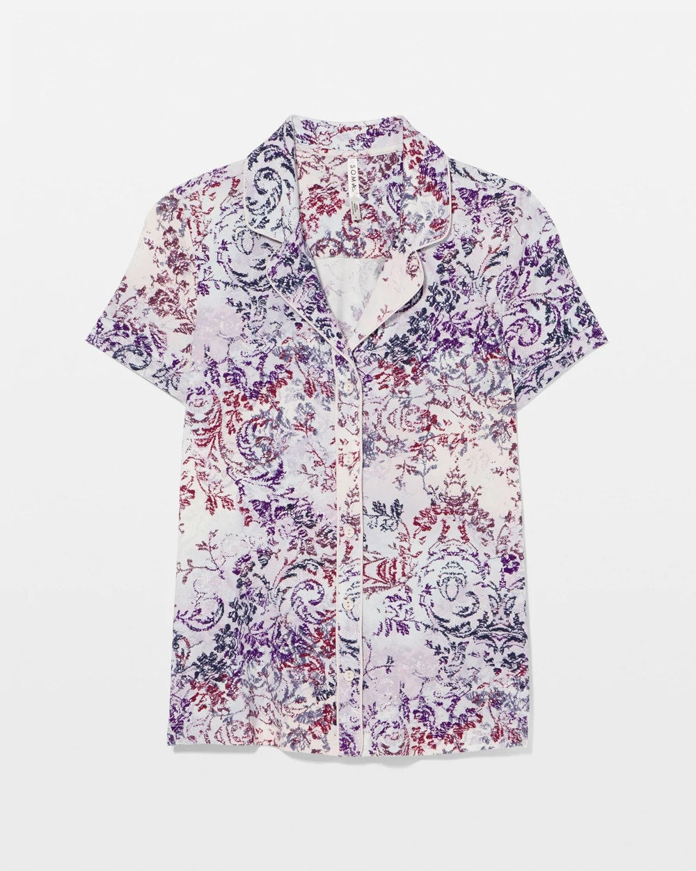 Piped Short Sleeve Notch Collar Pajama Top - LACE HARMONY LILAC | Soma Online