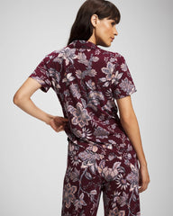 Piped Short Sleeve Notch Collar Pajama Top - PAISLEY SPLENDOR PLUM | Soma outlet