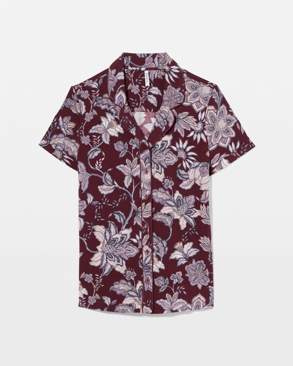 Piped Short Sleeve Notch Collar Pajama Top - PAISLEY SPLENDOR PLUM | Soma outlet