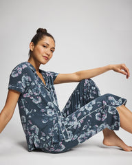 Piped Short Sleeve Notch Collar Pajama Top - FLORA SHIMMER PETROL | Soma near me