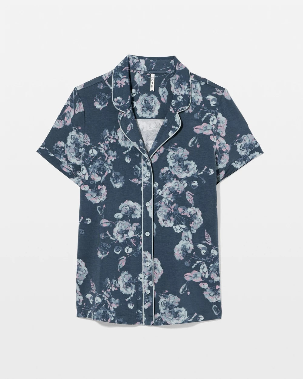 Piped Short Sleeve Notch Collar Pajama Top - FLORA SHIMMER PETROL | Soma near me
