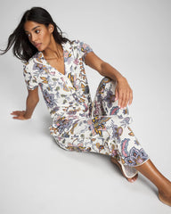 Piped Short Sleeve Notch Collar Pajama Top - PAISLEY SPLENDOR CHAMP | Soma for sale