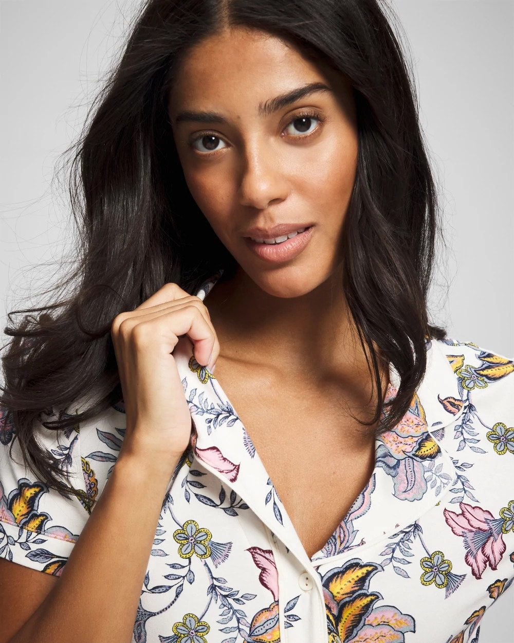 Piped Short Sleeve Notch Collar Pajama Top - PAISLEY SPLENDOR CHAMP | Soma for sale
