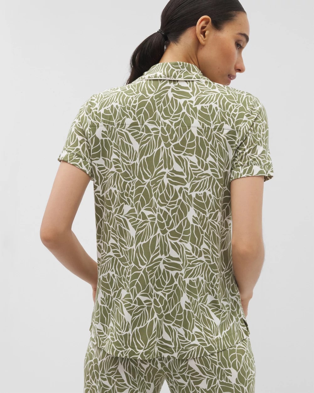 Piped Short Sleeve Notch Collar Pajama Top - PALMTASTIC VETIVER/CHAMP | Soma on sale