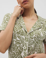 Piped Short Sleeve Notch Collar Pajama Top - PALMTASTIC VETIVER/CHAMP | Soma on sale