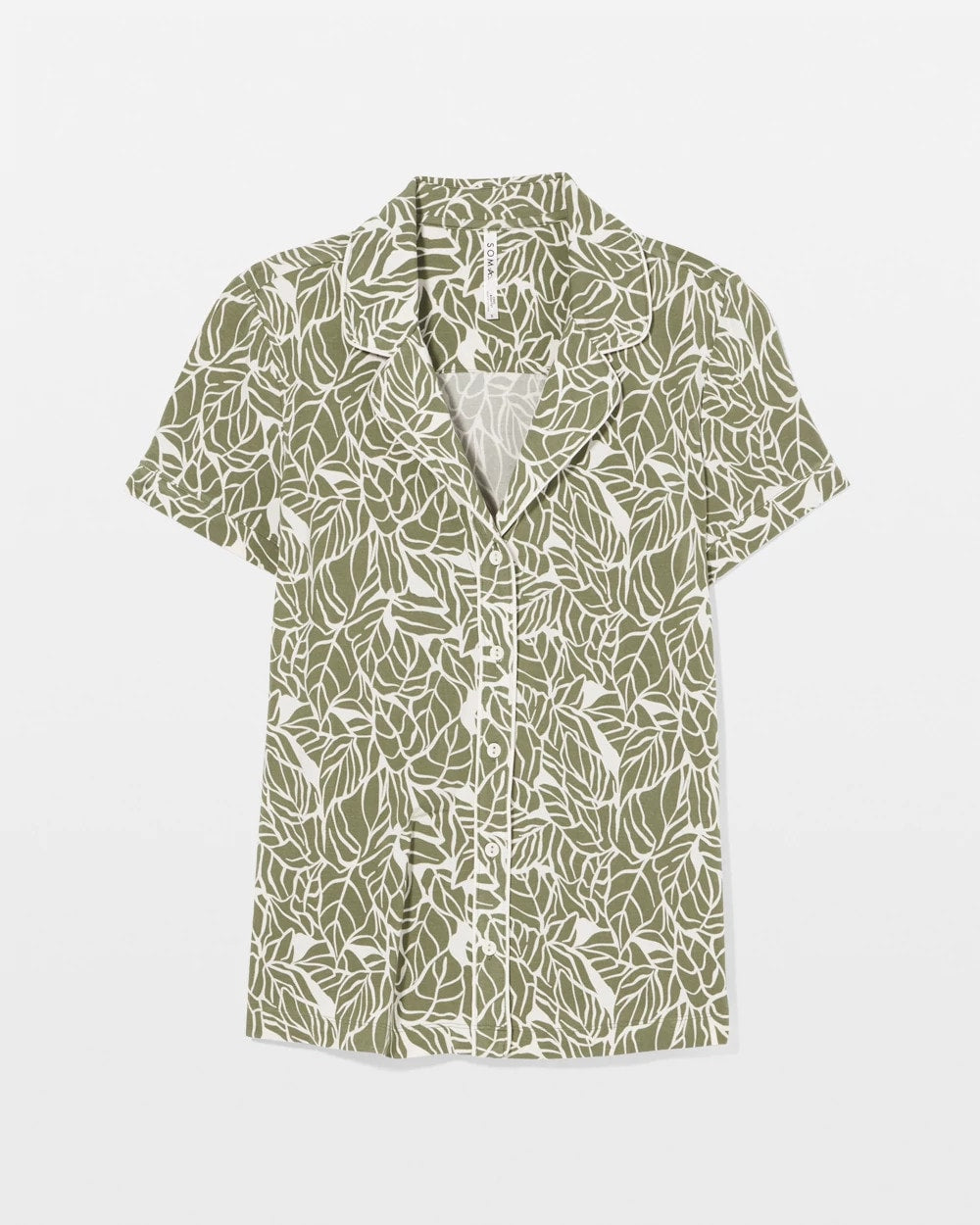 Piped Short Sleeve Notch Collar Pajama Top - PALMTASTIC VETIVER/CHAMP | Soma on sale