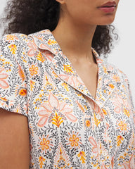 Piped Short Sleeve Notch Collar Pajama Top - VINE PAISLEY CHAMPAGNE M | Soma sale