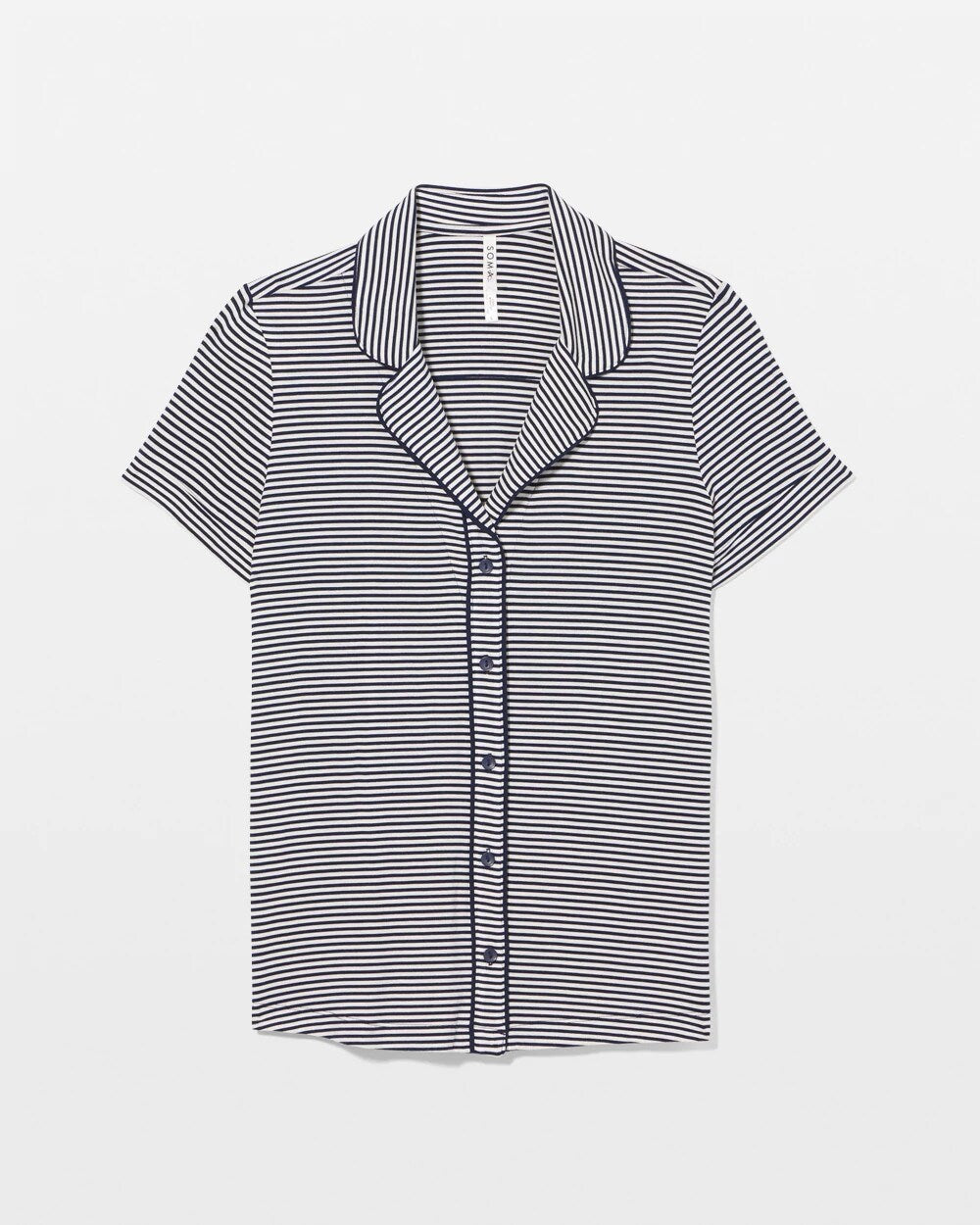 Piped Short Sleeve Notch Collar Pajama Top - NIGHTCAP STRIPE NAVY | Soma discount